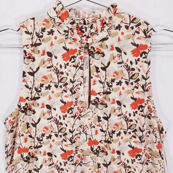 Mountain Khakis Shirt Womens Extra Small Cream Floral Ruffle Neck Keyhole Top - Picture 2 of 9